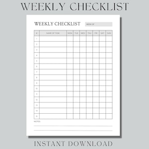 Weekly Checklist Printable: To Do List Template (Digital PDF)