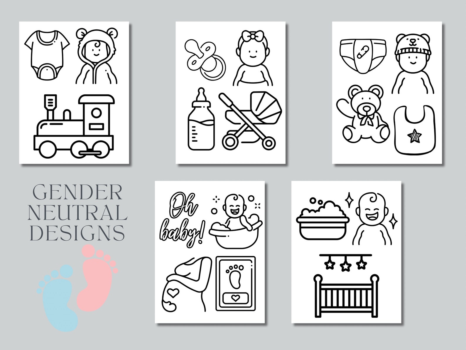 Baby Shower Coloring Pages, Baby Shower Activity, Instant Download