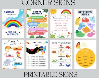Calming Corner Signs, Emotional Regulation, Counselor Decor (Digital Download)