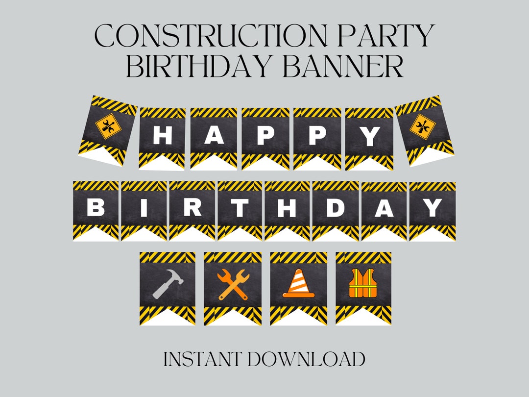 Construction Party Happy Birthday Banner, Construction Birthday Party