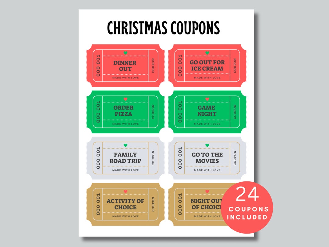 Christmas Gift Coupons, Printable Christmas Coupon Template, Christmas ...