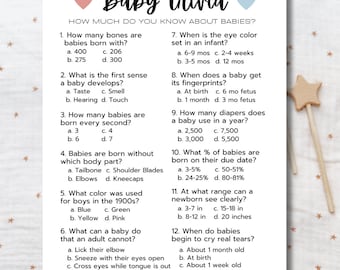 Baby Shower Trivia, Baby Shower Trivia Game, Instant Download, Baby Shower Activity, Baby Trivia
