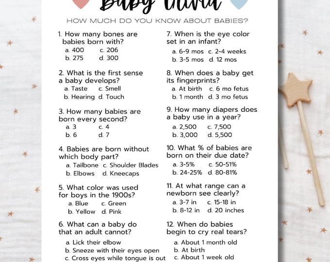 Baby Shower Trivia Game Printable Jungle Inspired Safari Theme