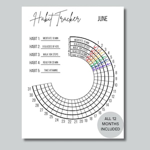 Rastreador de hábitos diários Semi Circle, Rastreador para impressão, Rastreador de metas diárias, Rastreador de saúde, Rastreador de bem-estar, Rastreador de progresso, Carta, A4, A5