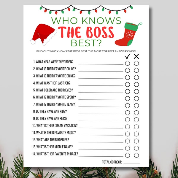 Christmas Who Knows The Boss Best Game, Office Who Knows The Boss Best Game, Holiday Party Printable Game, Work Party Game, Happy Hour Games