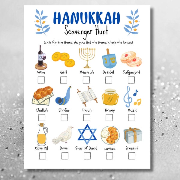 Hanukkah Scavenger Hunt, Hanukkah Kids Game, Printable Scavenger Hunt, Kids Activity, Hunt Game, Hanukkah Game, Chanukah Game