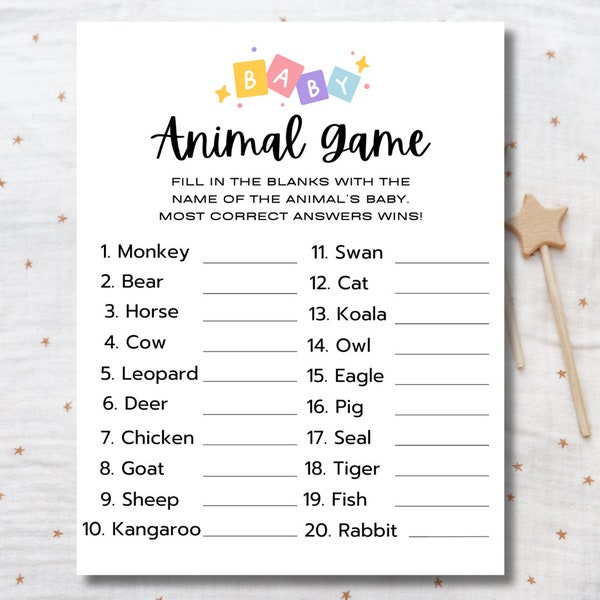 Baby Shower Baby Animal Game, Baby Shower Game, Baby Shower Activity, Instant Download