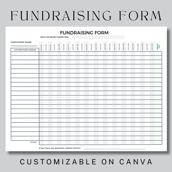 Fundraising Form, Landscape Fundraising Form, Fundraiser, Order Tracking Page, Canva Template, Customızable, Fully Editable