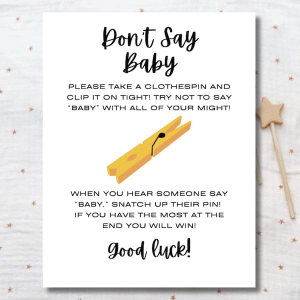 Don't Say Baby Game, Baby Shower Game Printable, Baby Shower Activity, Paperclip Game, Instant Download