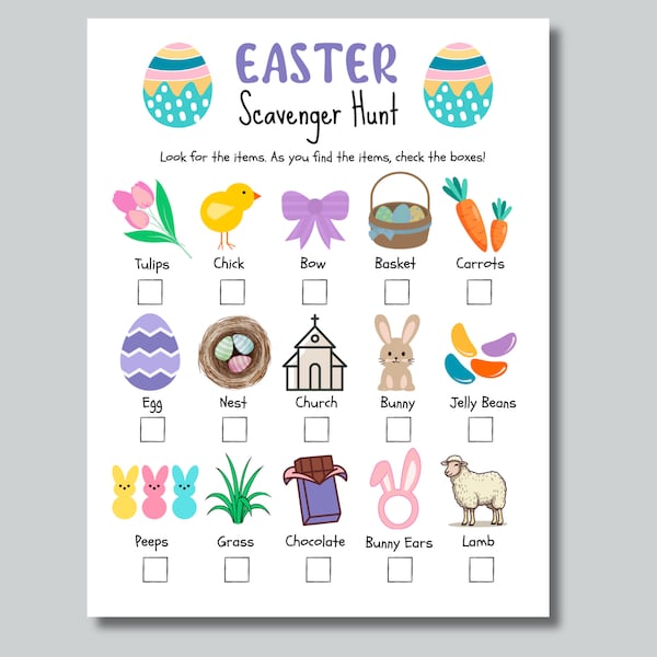 Easter Scavenger Hunt, Easter Game, Printable Scavenger Hunt, Kids Activity, Hunt Game, Easter Kids Game