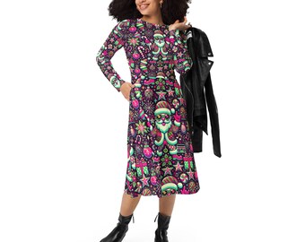 Christmas Cactus All-over Print Long Sleeve Midi Dress - Etsy