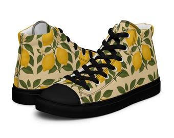 Lemon Print Men’s high top canvas shoes