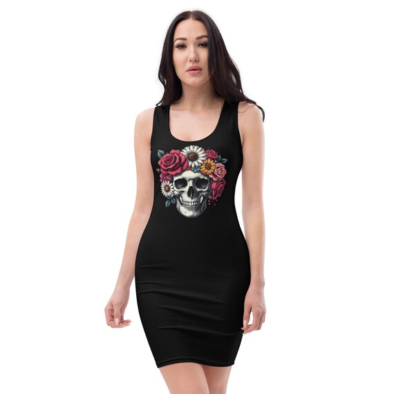 skull bodycon dress Rose Skull Short Sleeve Bodycon Dress Rose Skull Day Of The Dead