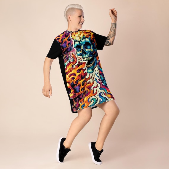 Hell Fire Skull T-shirt Dress
