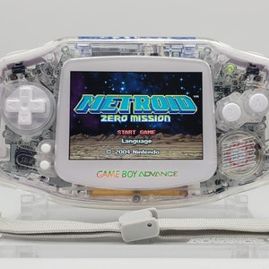 Custom Clear White Game Boy Advance GBA Console with Backlit Screen (IPS), USB-C Rechargeable Battery + Additional Accessories
