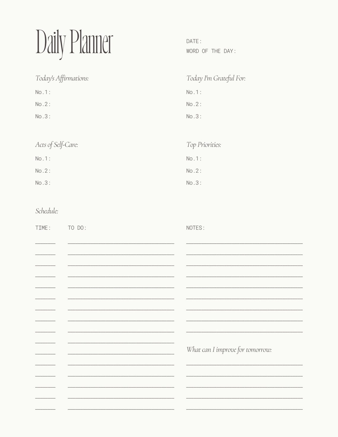 Daily Planner Printable Canva Template - Etsy