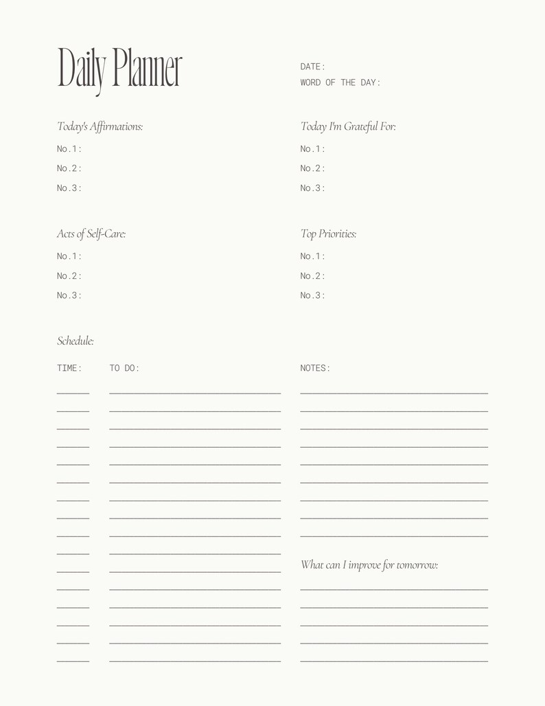 Daily Planner Printable Canva Template - Etsy