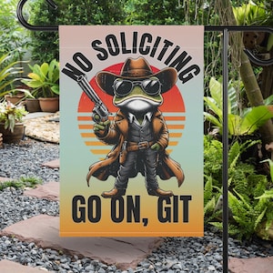 Funny No Soliciting Frog Garden Flag, Frog Decor, No Soliciting Yard Flag, Funny Outdoor Decor, Gift for Gardener, Housewarming Gift