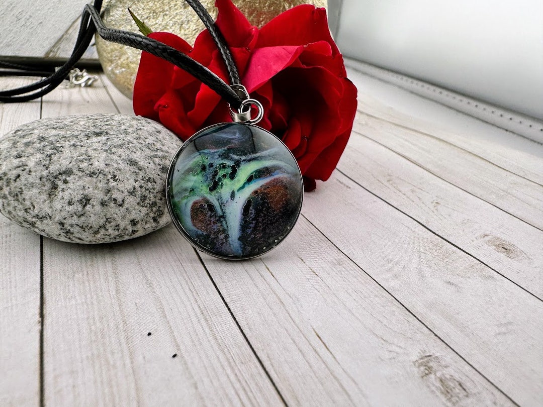 Fluid Art Jewelry, Paint Skin Jewelry, Handmade Unique Gift, Gift for