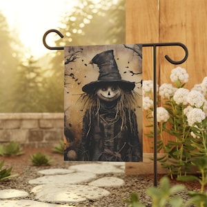 Halloween Garden Flag, Creepy Scarecrow, Spooky garden flag, Haunted Fall Outdoor Decor, Yard Flag, Fall Porch Decor, Entry Flag, Patio Yard