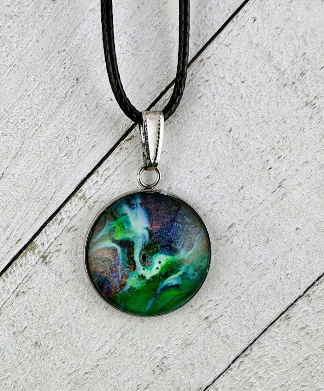 Fluid Art Necklace, Paint Skin Jewelry, Paint Pour Jewelry, Abstract