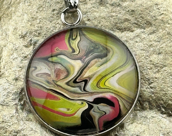 Fluid Art Pendant/ Paint Pour Necklace/Gift for Mom, Unique Gift/ BOHO Jewelry/Handmade Jewelry/ Acrylic Paint Pour Jewelry