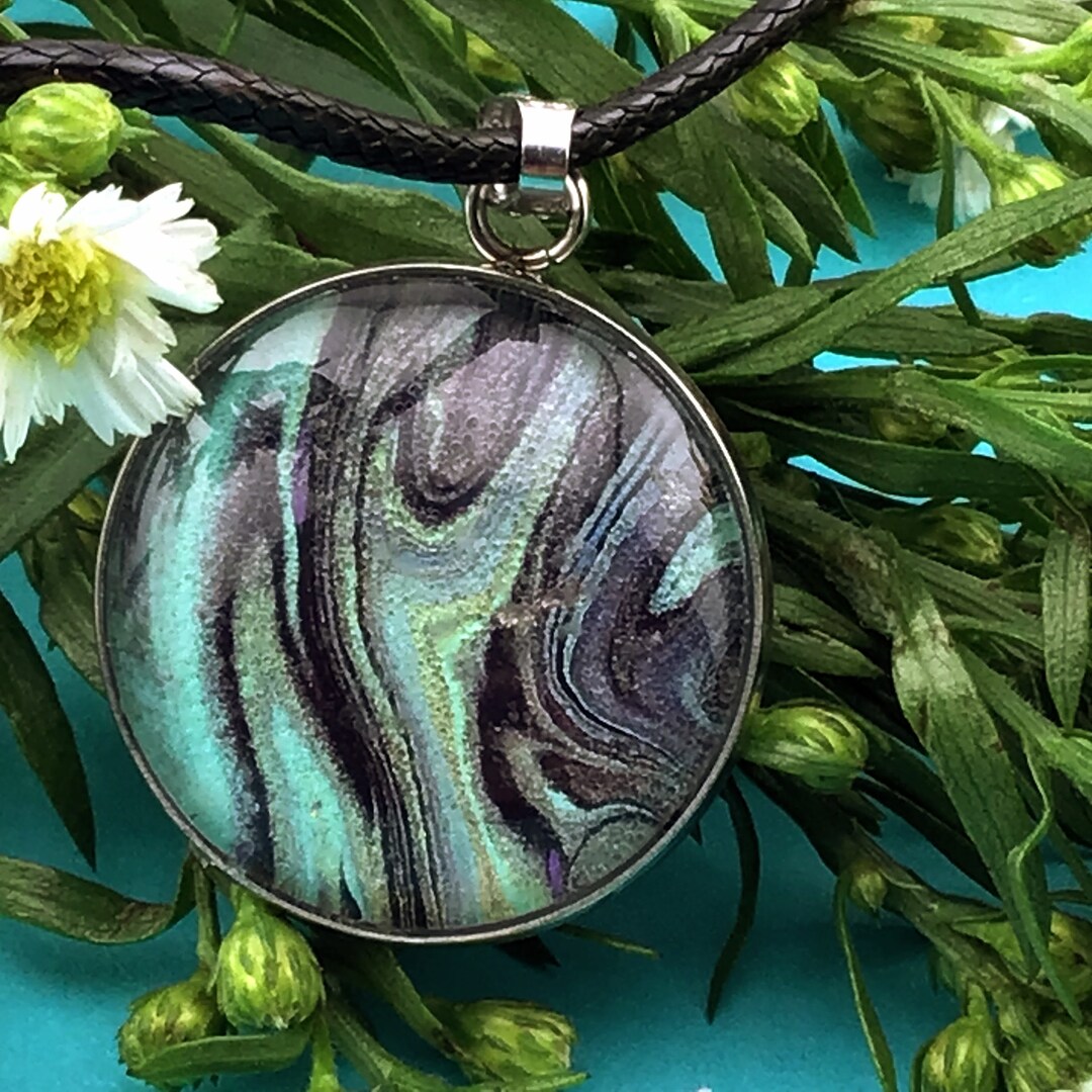 Fluid Art Pendant/ Paint Pour Necklace/ Unique Gift/ BOHO Jewelry