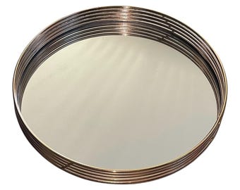 Bandeja decorativa para tocador de mesa redonda con borde dorado de 28 cm (11") de la marca Duel.
