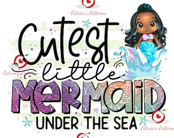 Black Ariel Mermaid PNG | Personalized Birthday Girl T-Shirt (Digital Download)