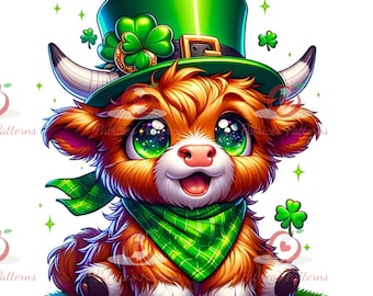St. Patrick's Day Highland Cow Print, Shamrock Bandana (Digital Download)