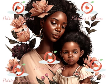 Melanin Mother & Daughter Clipart, Sublimation Design (PNG, SVG, PDF)