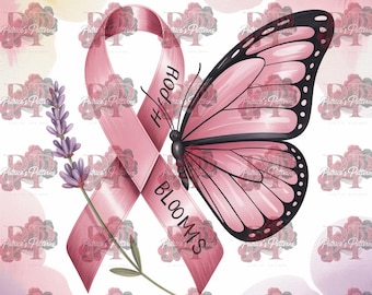 Hope Blooms Butterfly Breast Cancer Awareness SVG PNG | Pink Ribbon Floral Inspirational Design