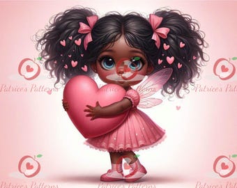 Valentine's Day Toddler Art – Black Girl and Boy with Heart (PNG Digital Download)