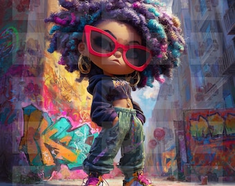 Afrocentric Graffiti Girl Art – Colorful Urban PNG (Digital Download)