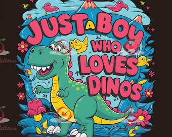 Boy's Dinosaur Love Tee, Colorful Dino Graphic (Digital Download)