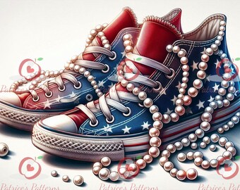 Patriotic Chucks PNG, Fourth of July, Red White Blue (Instant Download)
