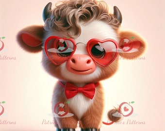 Valentine Highland Cow PNG – Cute Calf Sublimation (Digital Download)
