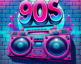 90s Boombox PNG | Retro Graffiti Art (Digital Download)