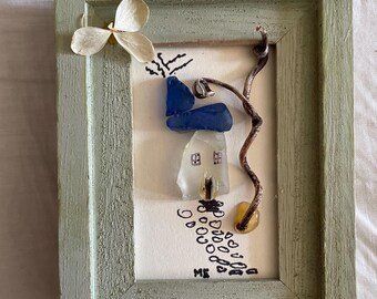 Handmade Sea  Glass House in Frame