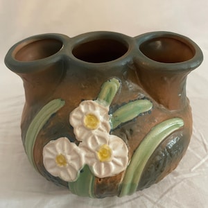 Vintage Ceramic Roseville Pottery 3 Holed Vase