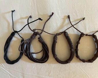 Set of 4 Boho Leather Bracelets Adjustable