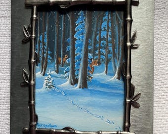 Original Painting Deer in Woods Framed and Signed