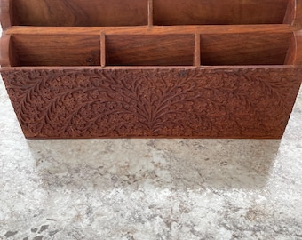 Carved Vintage  Teakwood Desk Organizer  India