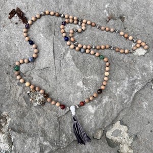 Hand Knotted Chakra & Silver Mala