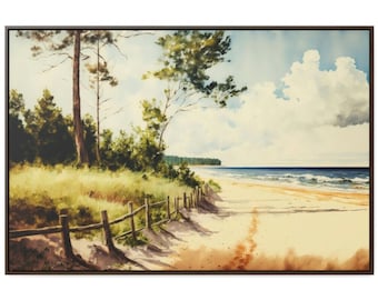 Bolinas Breeze Watercolor Painting, Coastal Beach Canvas Art