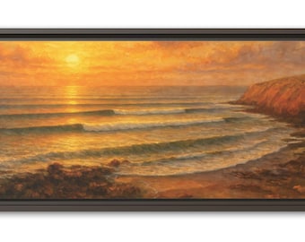 Sunset Surf Canvas Print, Panoramic Coastal Wall Art, Beach House Decor