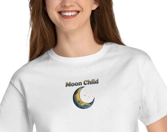 T-shirt corta da donna Campione bambino Luna Crescente / T-shirt bambino con ciondolo Luna Crescente / T-shirt bambino con ciondolo Luna Crescente