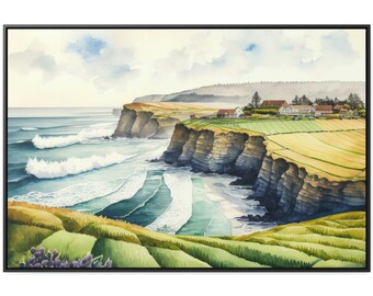 Shelter Cove Watercolor Canvas Art, Coastal Landscape Painting