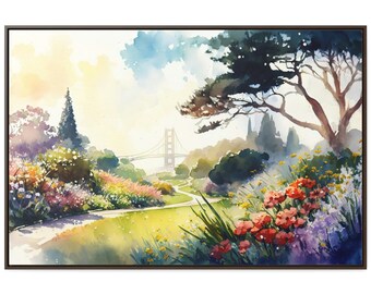 Golden Gate Park Watercolor Painting, San Francisco Canvas Art, Framed Wall Decor