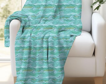 Boho Psychedelic Ocean Waves Blanket, Bohemian Coastal Decor